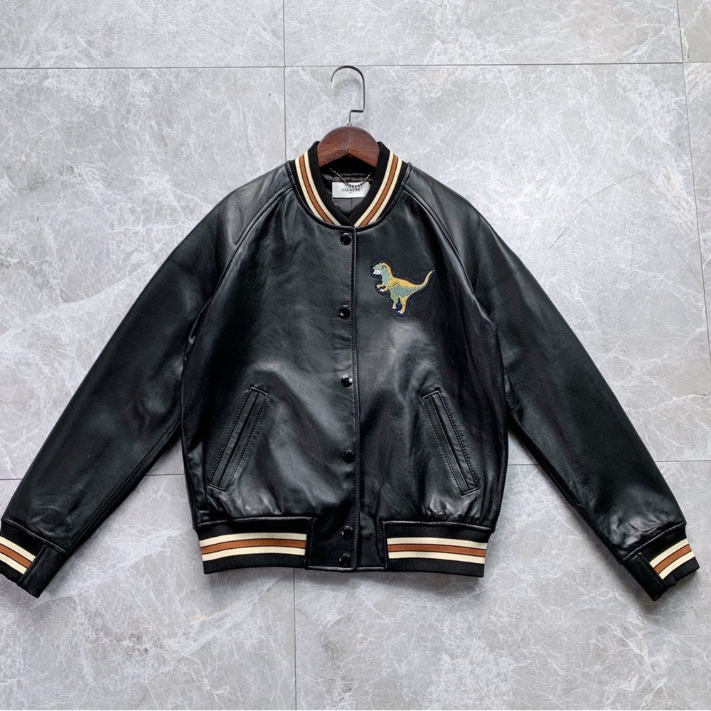 COACH Rexy Patch Lambskin Leather Varsity Jacket Women's Size 0